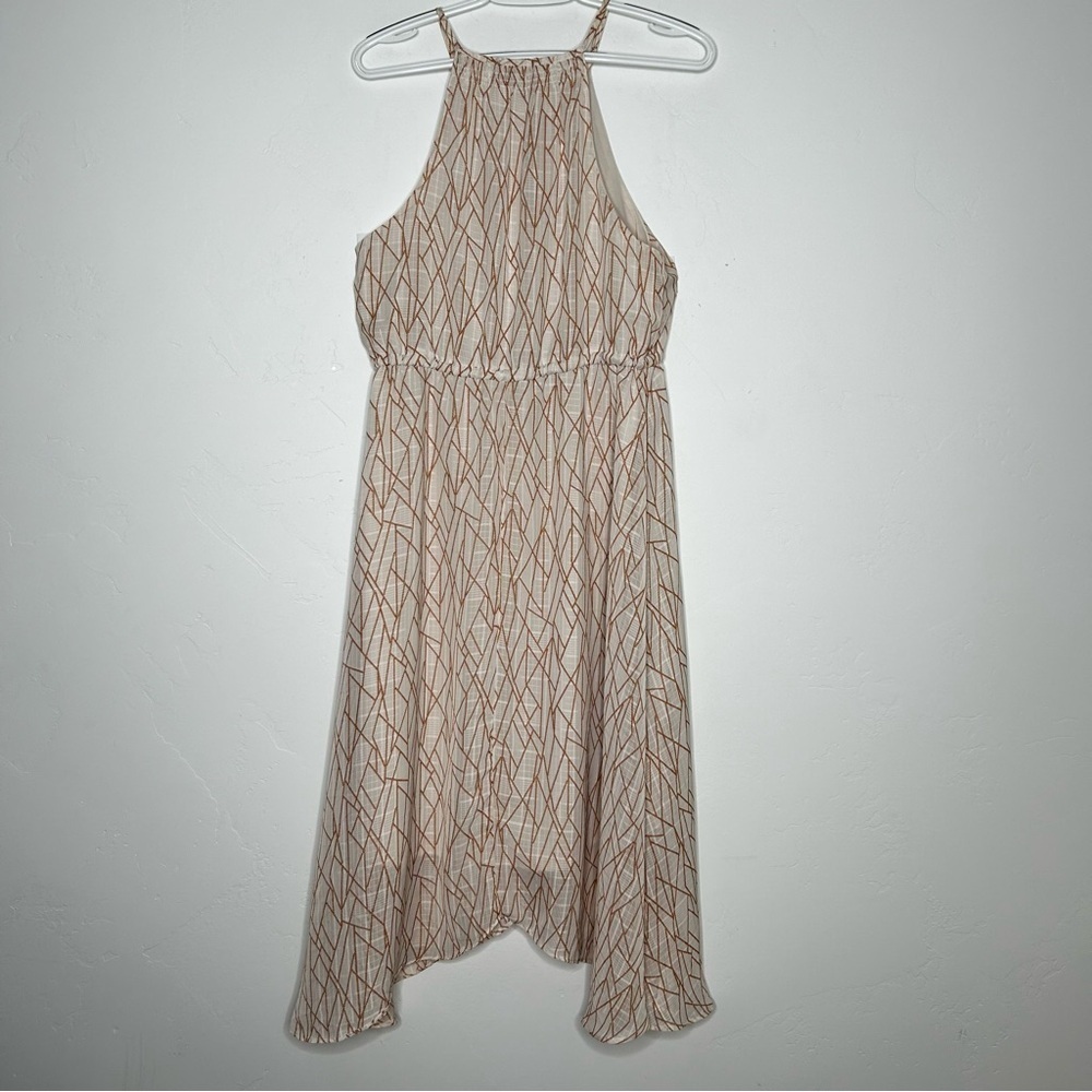 Elizabeth Crosby Midi Dress Keyhole Bust Cream Burnt Orange Spring Size Medium - Picture 2 of 9